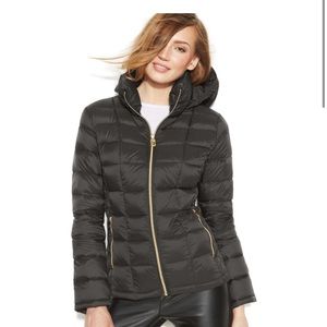 Michael Kors Black Quilted Puffer Jacket with Gold Zipper